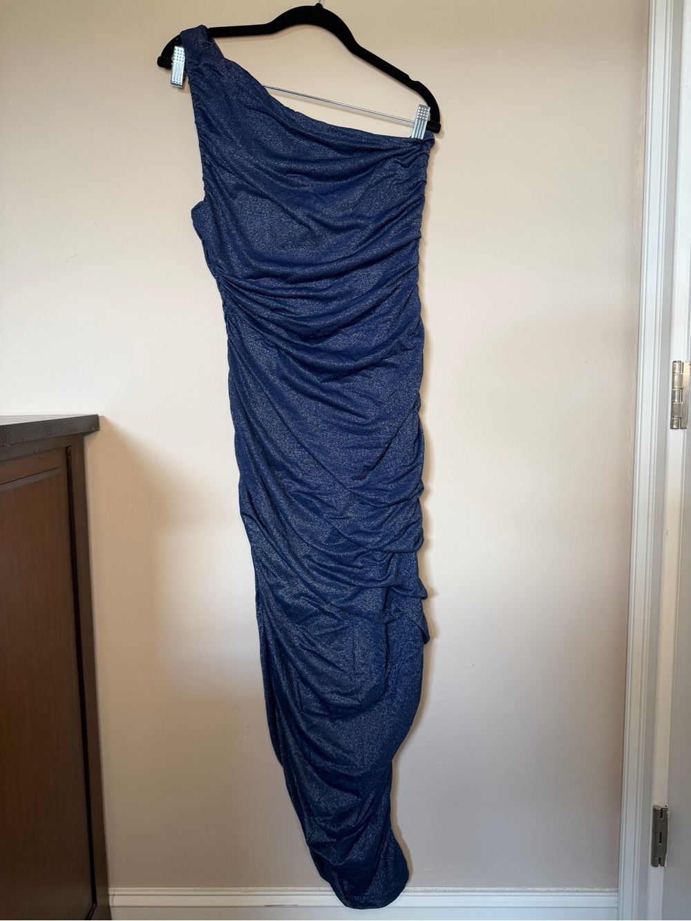 One-Shoulder Ruched Navy Blue Womens Skirt